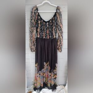 Pink and Black Off the Shoulder Long Sleeve Cocktail Dress